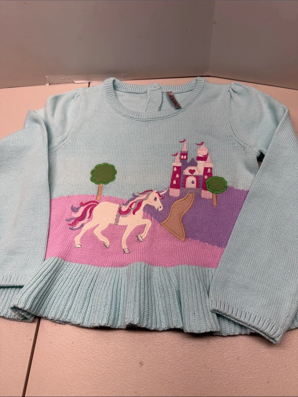 Gymboree Light Blue Unicorn & Castle Knit Sweater. No tag. NEW